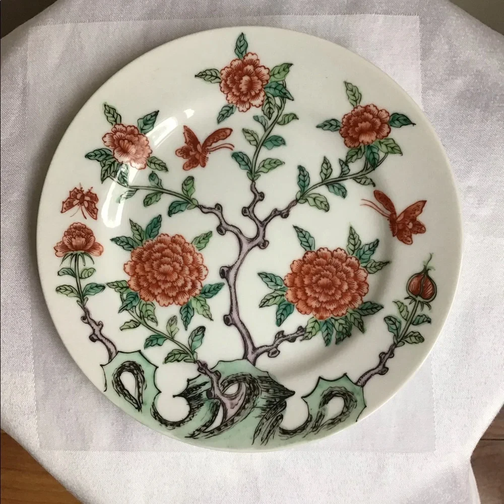 Vintage Japanese Porcelain Plate Painted Flowers & Butterflies‎ Decor